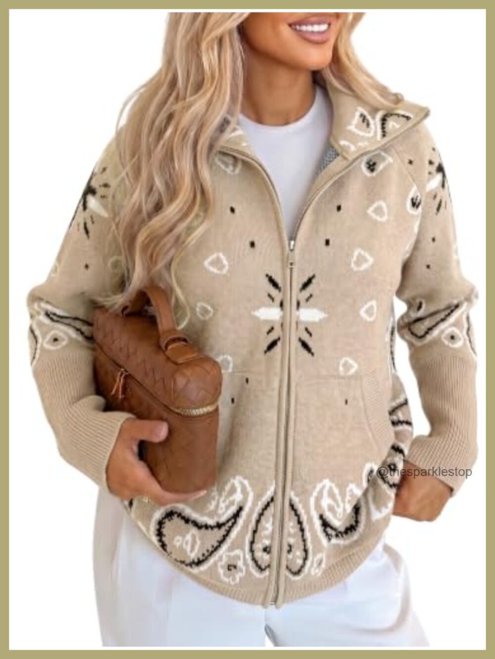 Women's Zip Up Cardigan Sweater Stand Collar Knit Fuzzy Coat